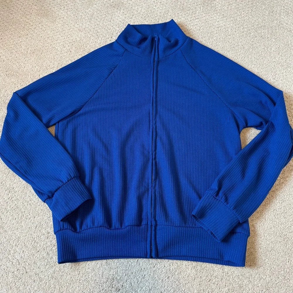 Royal Blue Full Zip Ribbed Jacket - Picture 3 of 7